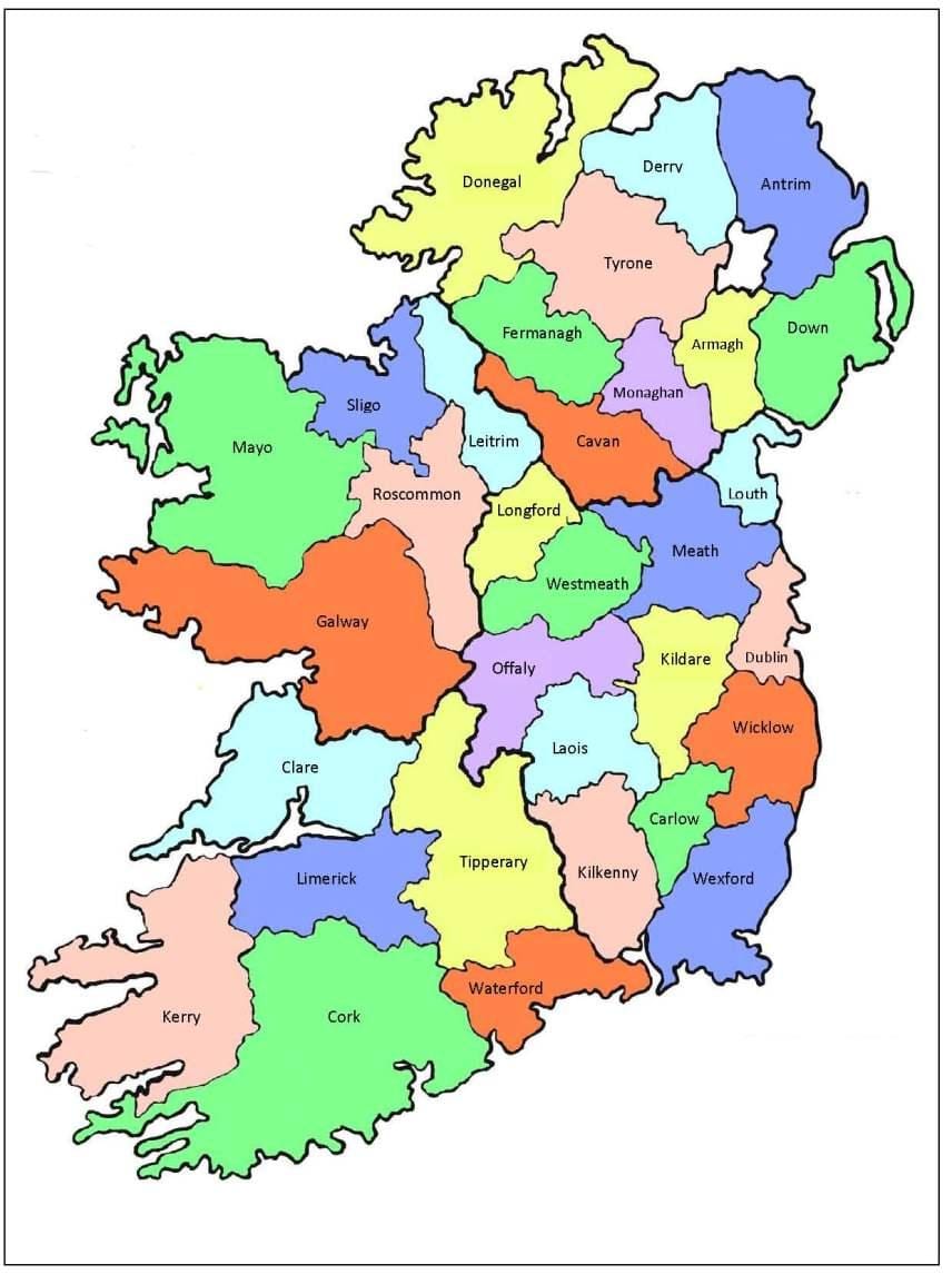 mapa irlanda 32 eskualdeak