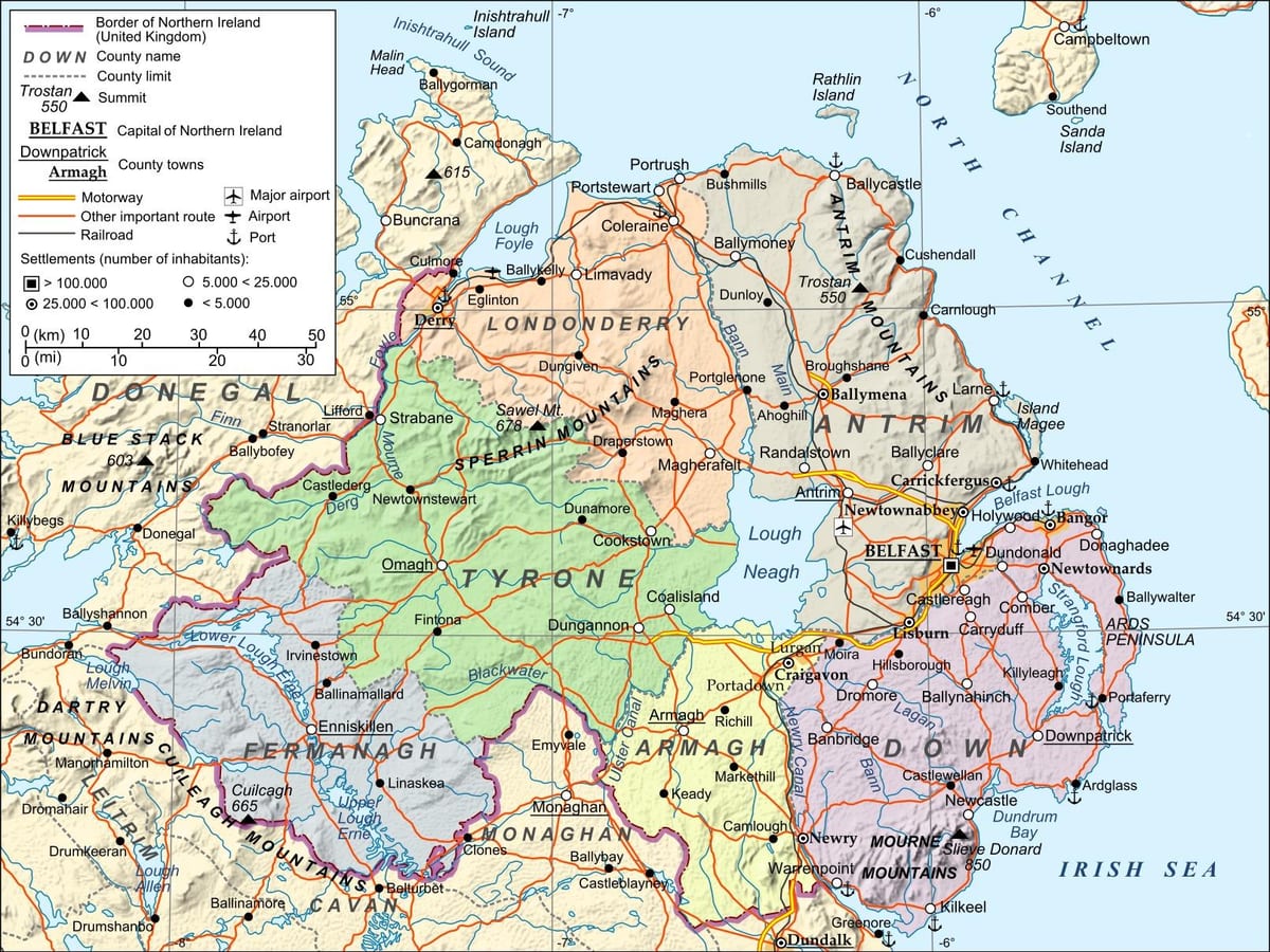 mapa aireportuak ipar irlandako