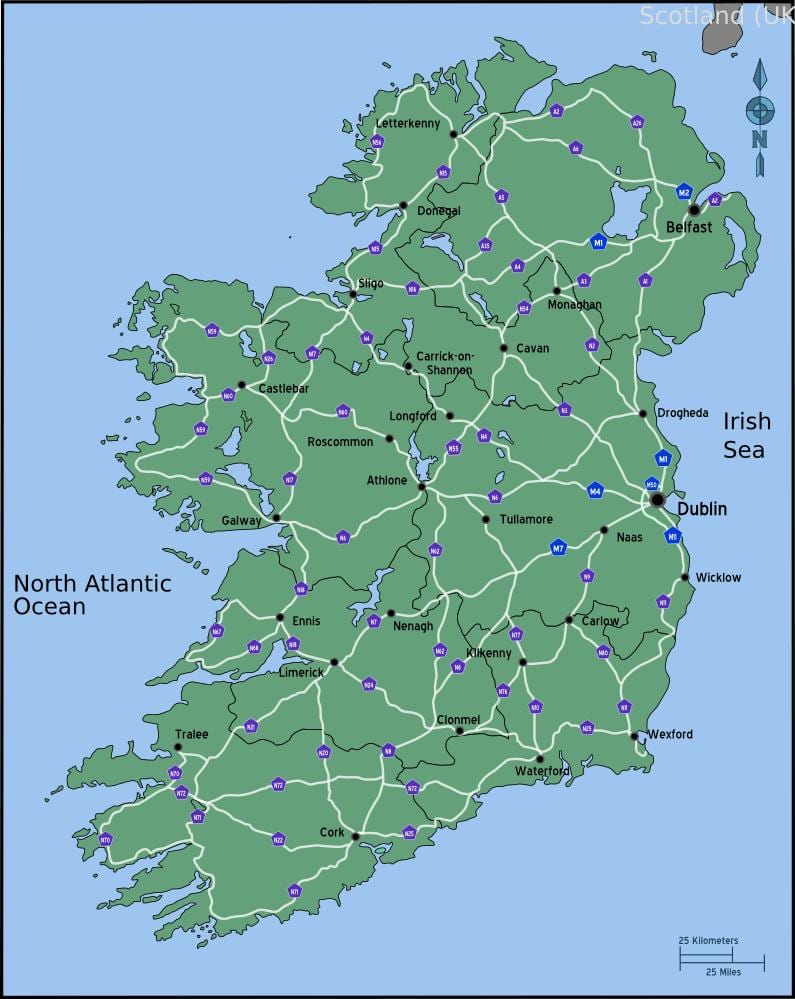 mapa gidatzeko mapa irlanda distantzia