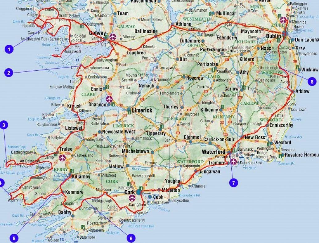 mapa bidaia irlanda