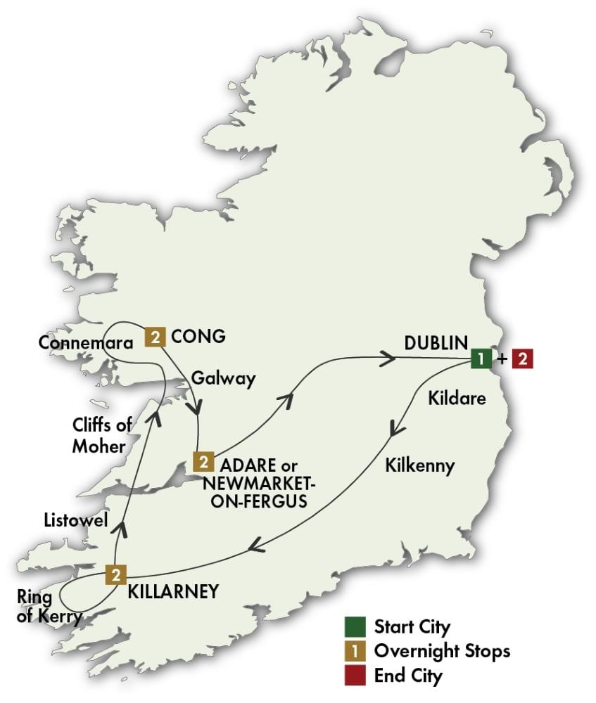 irlanda gidatzeko tour mapa