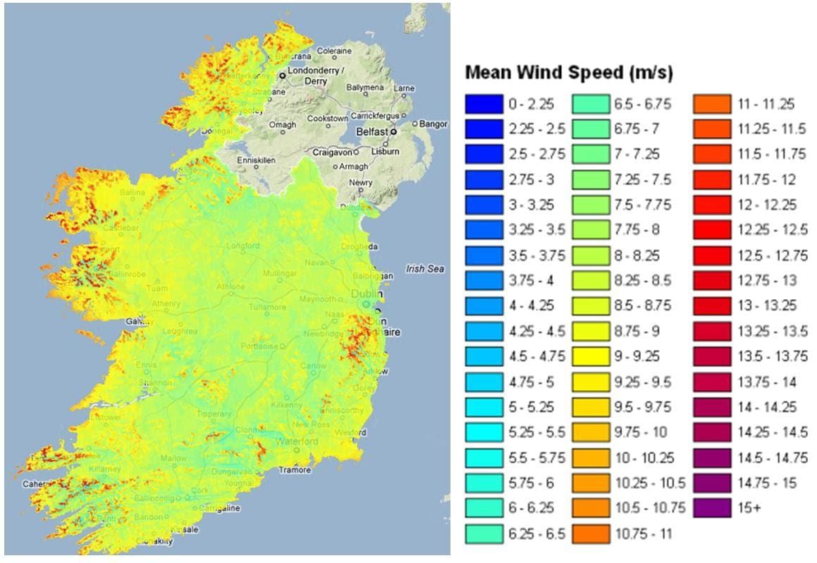 haizearen abiadura mapa irlanda