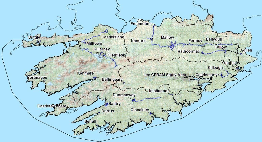 mapa zehatza hego-mendebaldean irlanda