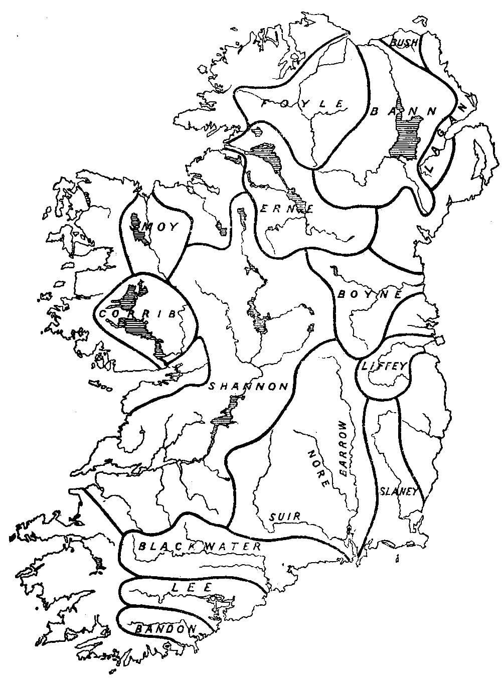 hutsik mapa irlandako ibaiak eta mendiak