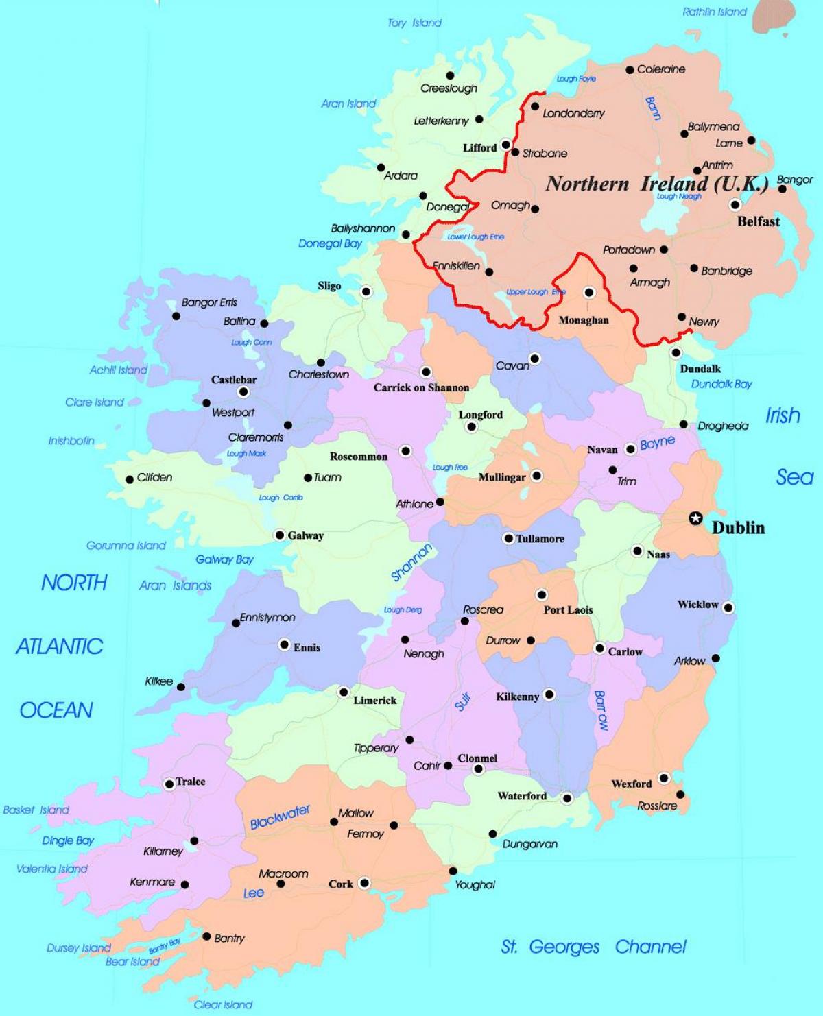 mapa politikoa irlanda eta ipar irlandako