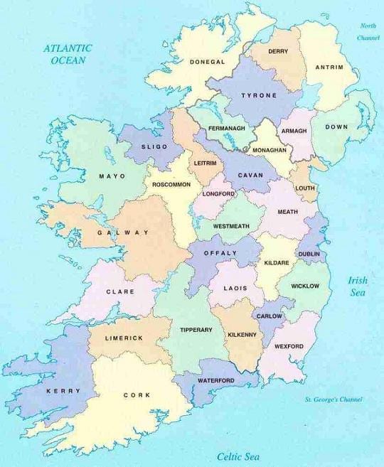 mapa irlanda b&b