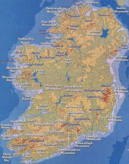 mapa irlandako mendi 