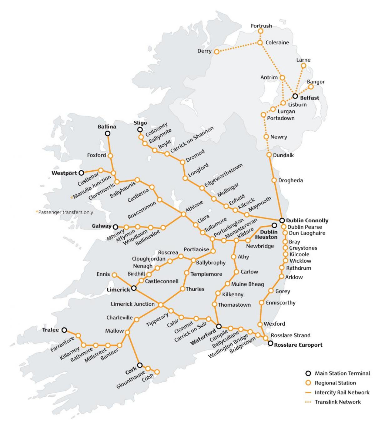 tren bidaia irlandako mapa