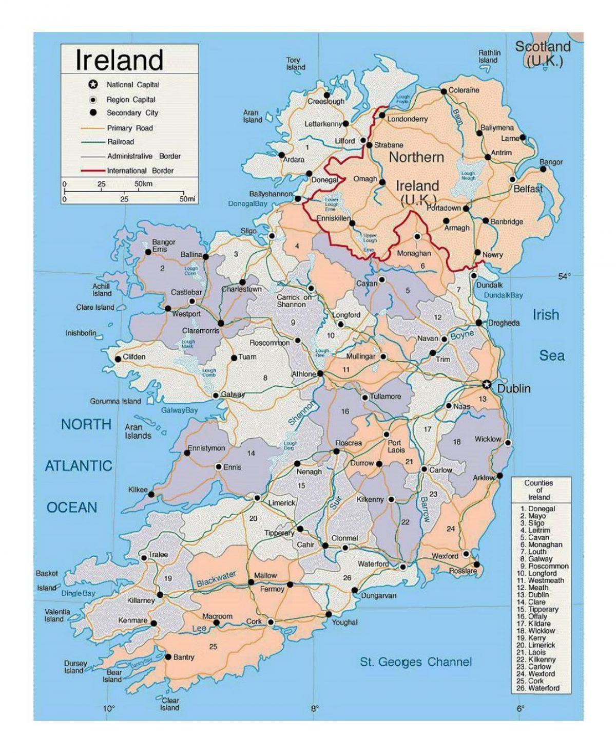 mapa irlandako hiri
