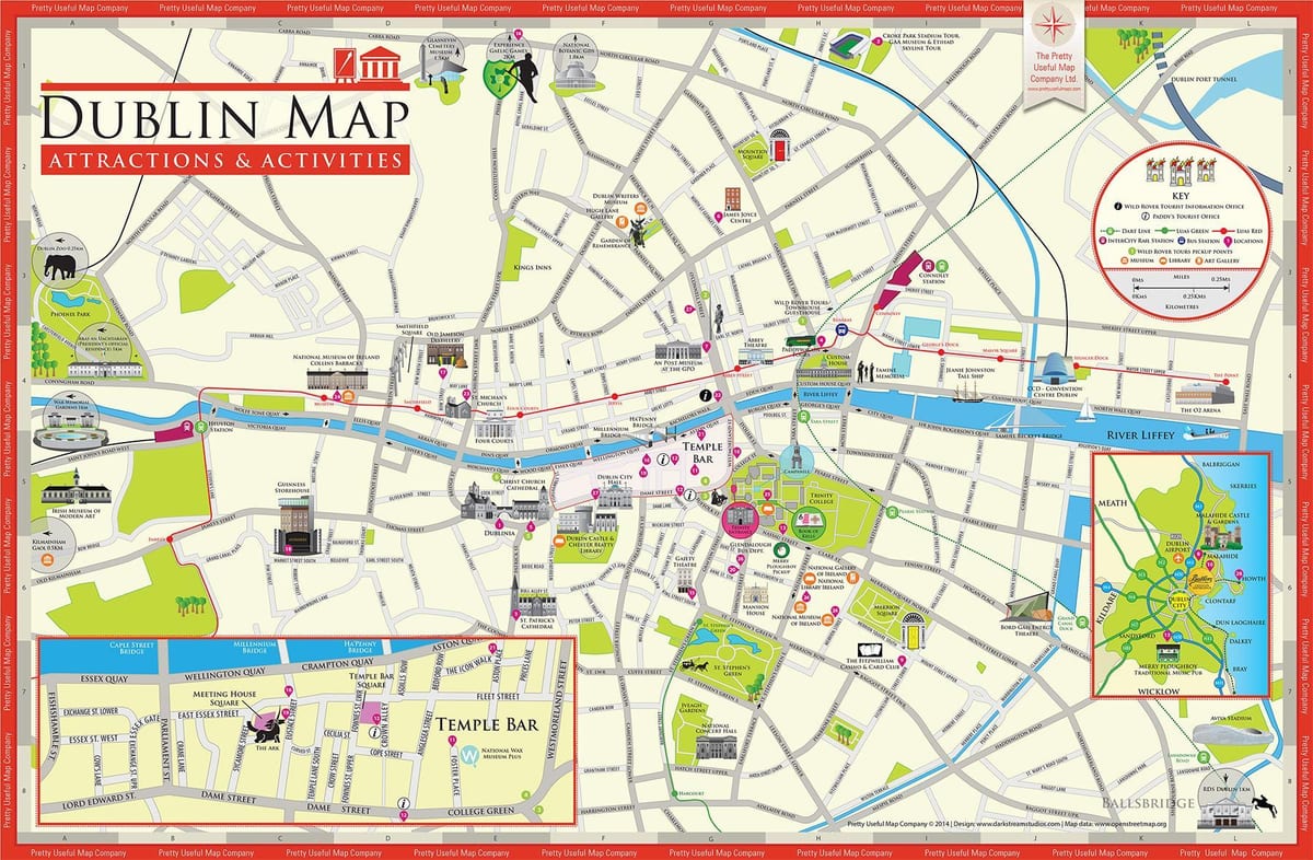 mapa dublin irlandako turismo erakargarritasun