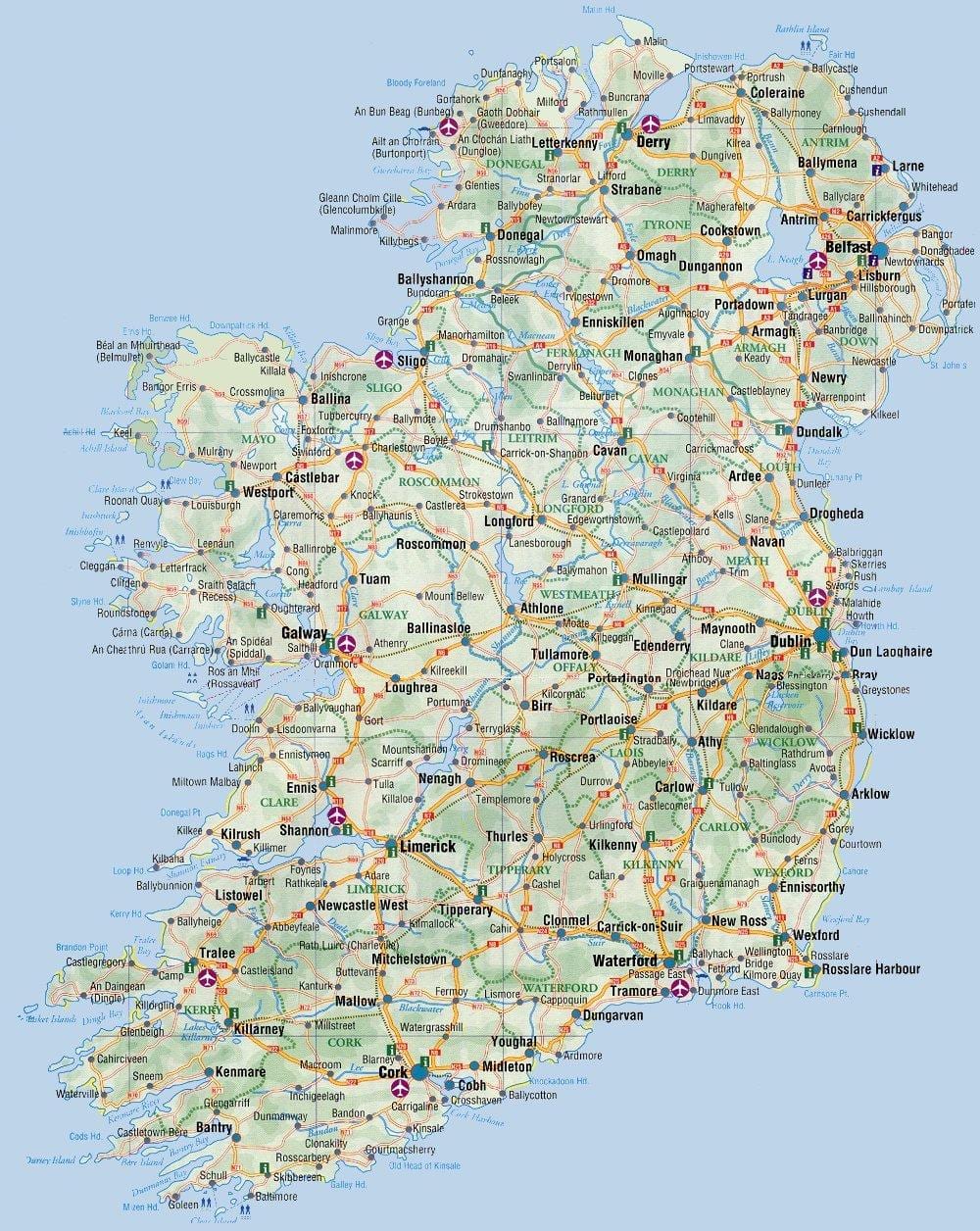 mapa ekialdeko kostaldean irlanda