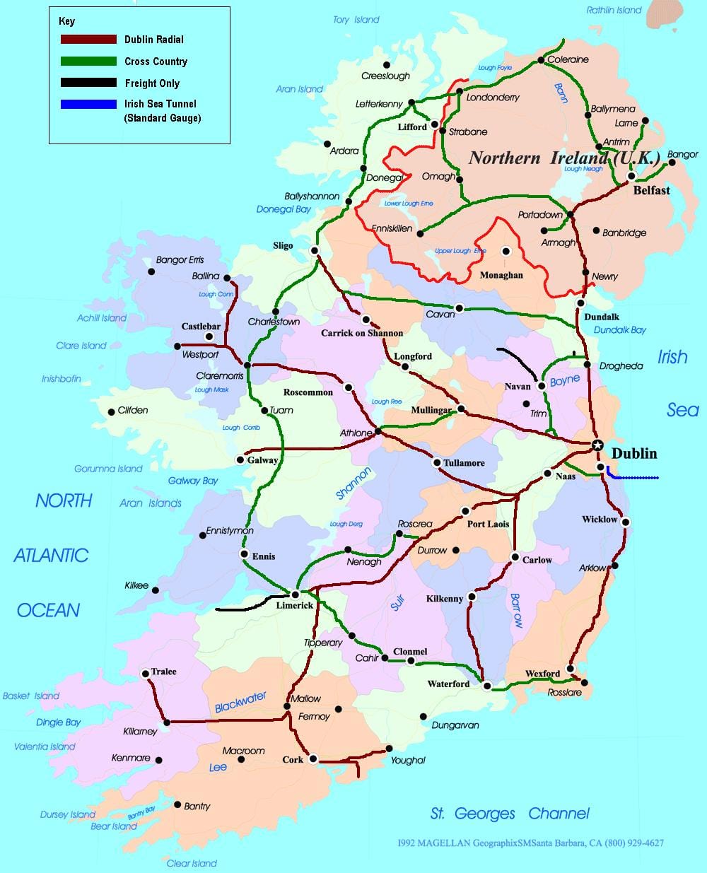 mapa tren ibilbide irlandan