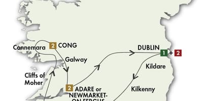 Irlanda gidatzeko tour mapa