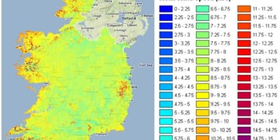 Haizearen abiadura mapa irlanda