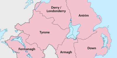 Mapa ipar irlandako eskualdeak eta herriak