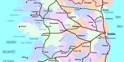 Mapa tren ibilbide irlandan